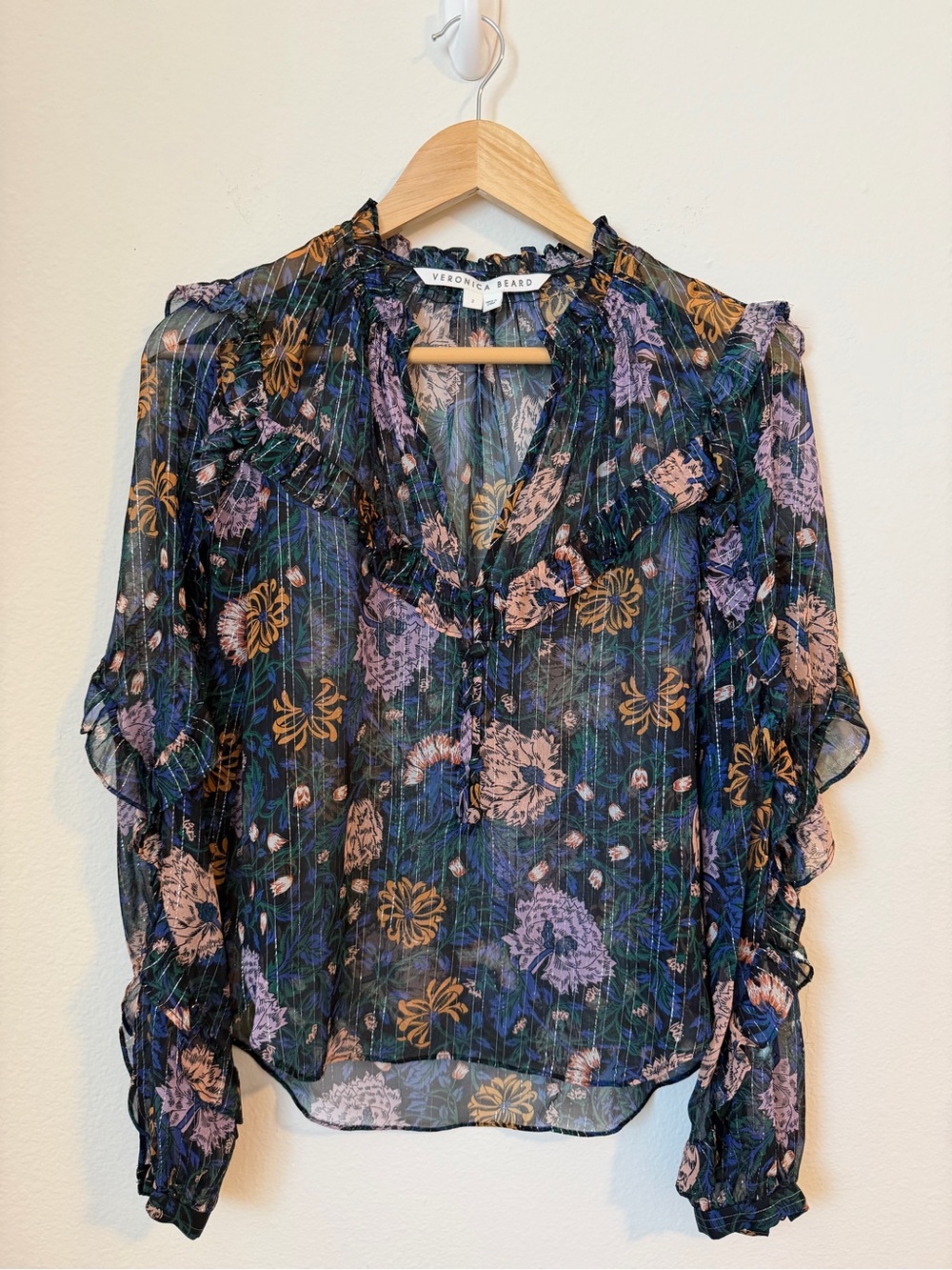 Veronica Beard Abra Floral Print Silk Blouse
 Sz 2